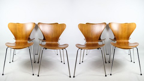 Sæt af 8 Syver stole, model 3107, teak, Arne Jacobsen, Fritz Hansen, 1950
Flot stand
