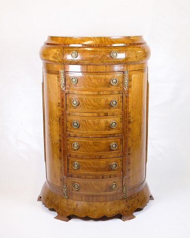 Antik Høj Kommode - Klunkestil - Rosentræ - Messing Greb - Buet Front - 1890erne
